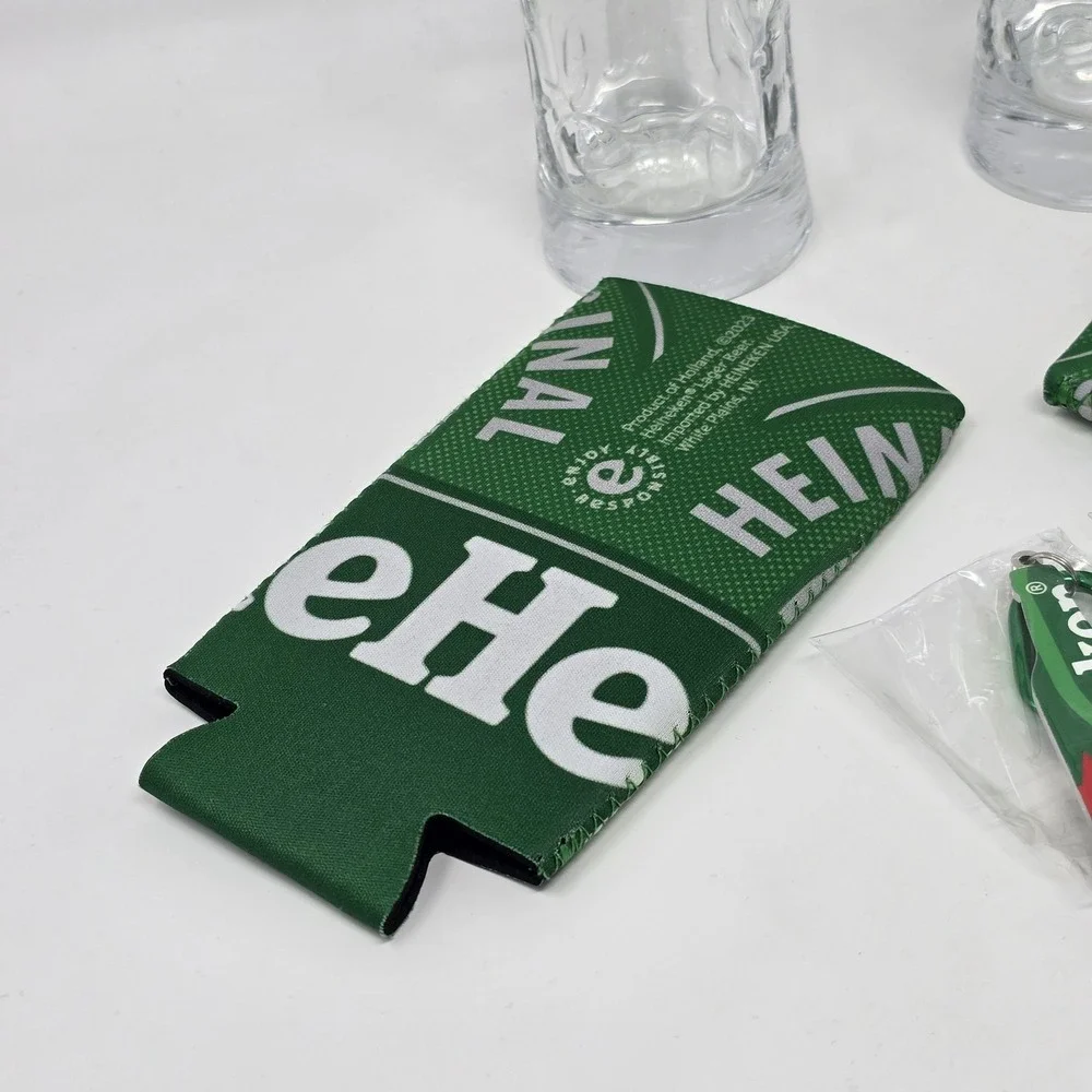 Heineken Logo Pilsner Beer Glasses Set 2 W Koozies & Bottle Opener Keychains‎